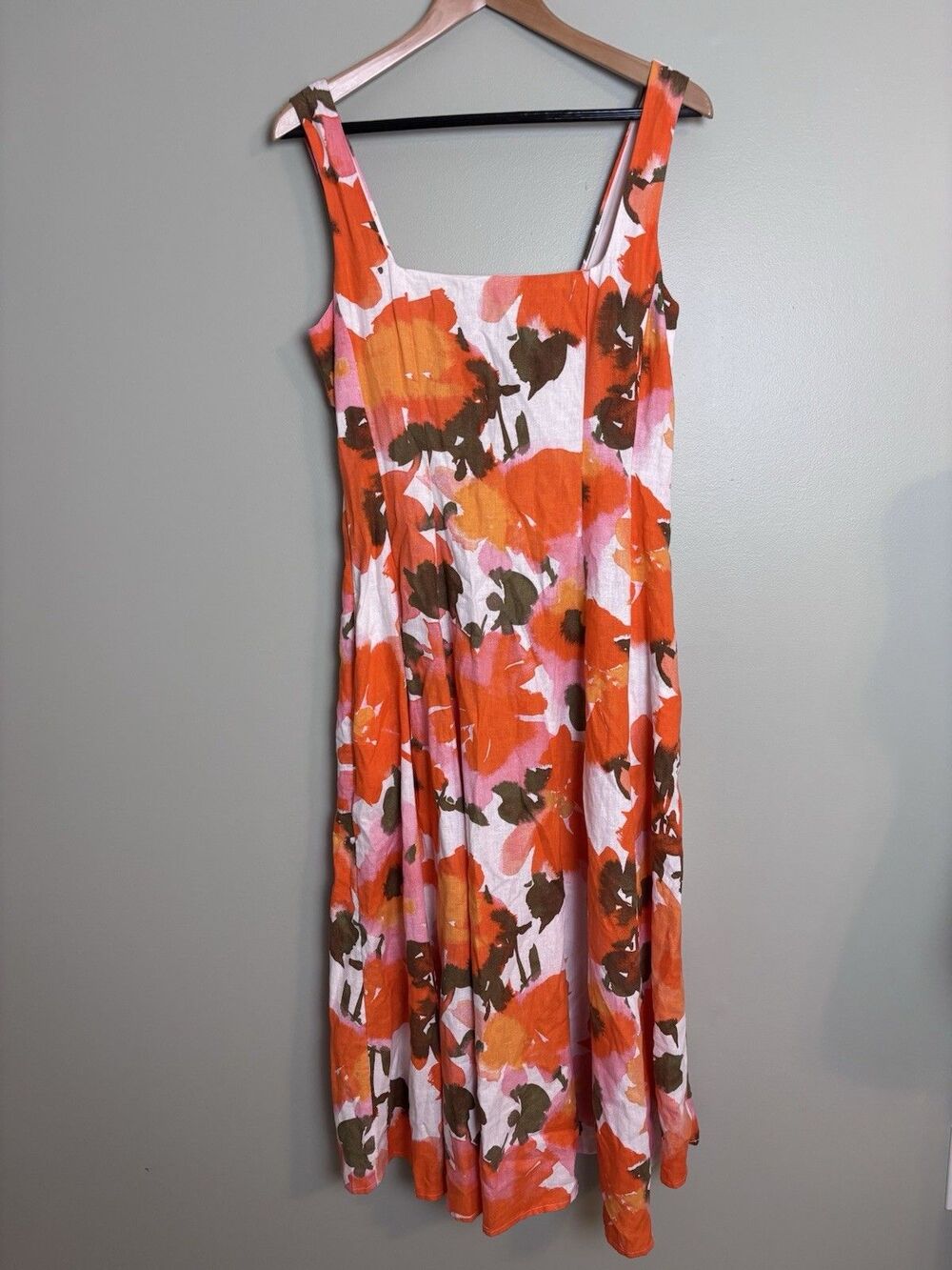 Joie Womens Floral Linen Blend Midi Dress Sz 8 Resort Coastal Chic Boho Romantic